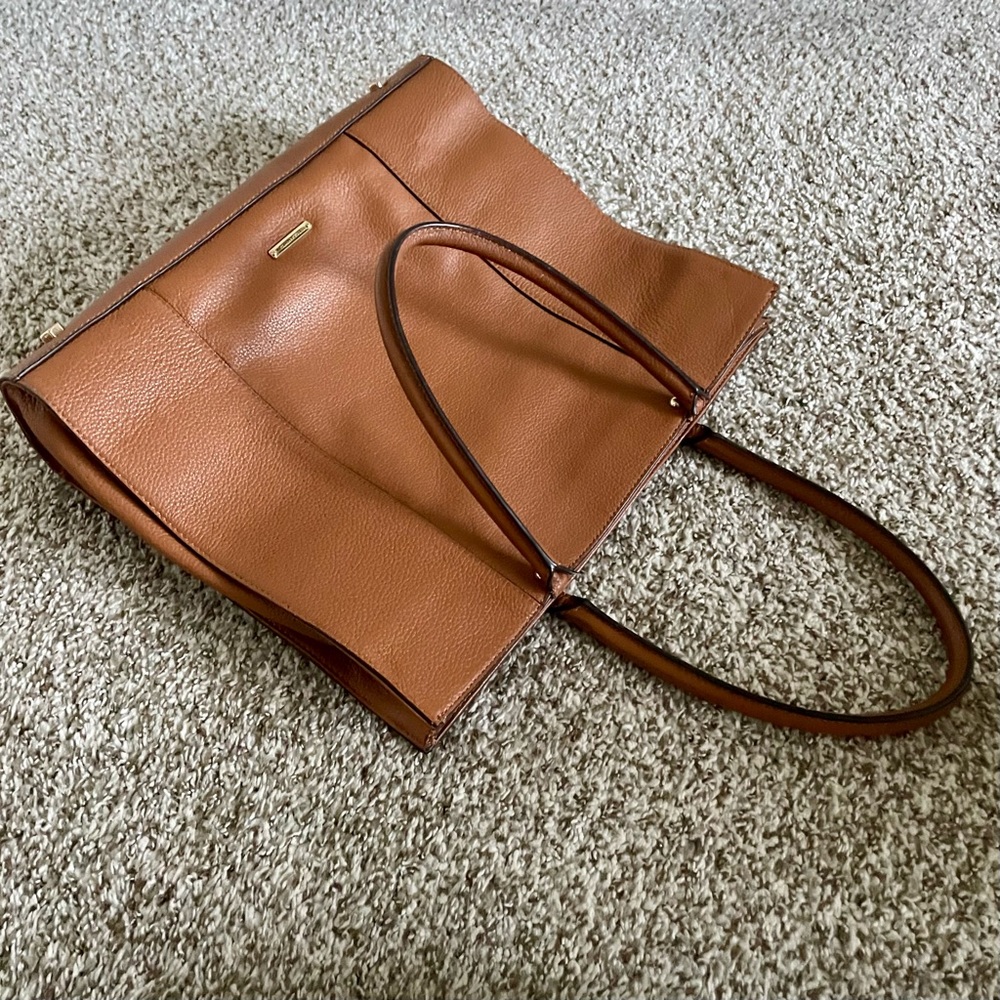 Rebecca Minkoff Caramel Brown Pebbled Leather Tote Bag Purse Black Lining - Picture 16 of 16